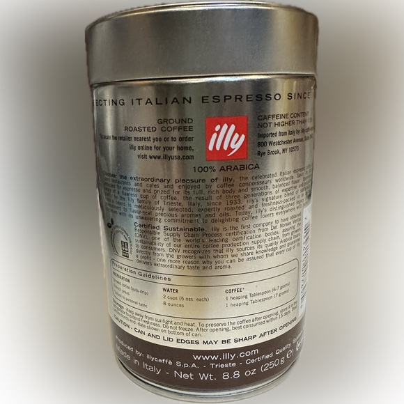 ILLY ITALIAN ESPRESSO GROUND COFFEE CAN TIN AIR TIGHT LID COLLECTIBLE STORAGE 5” - Picture 2 of 16